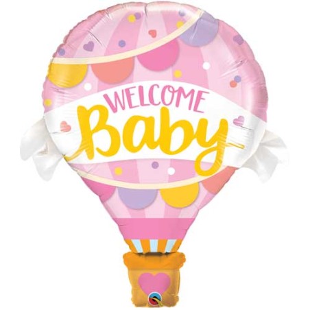 BALLON METALLIQUE MONGOLFIERE WELCOME BABY ROSE 107 CM 