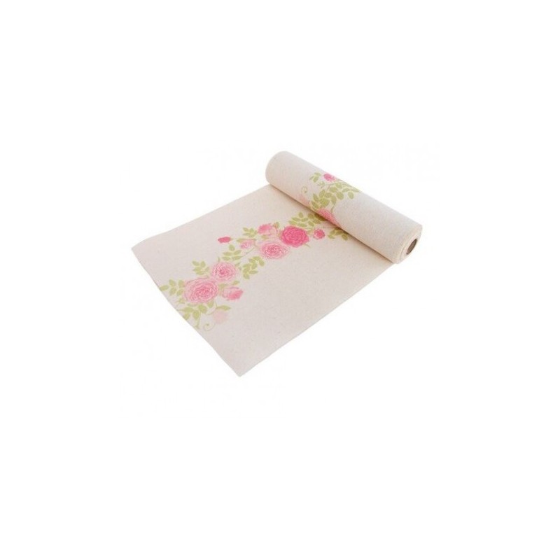CHEMIN DE TABLE LIN ROSES 28 CM X 5 M