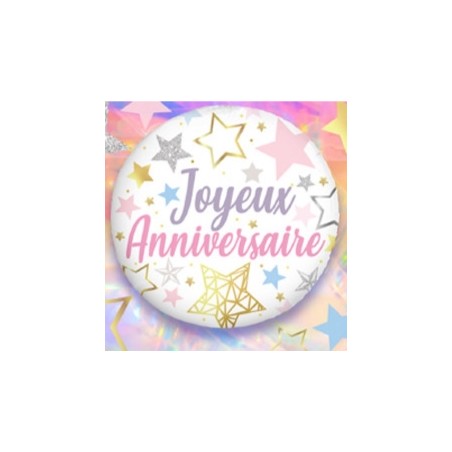 BALLON METALLIQUE ROND 48 CM JOYEUX ANNIVERSAIRE ETOILES 