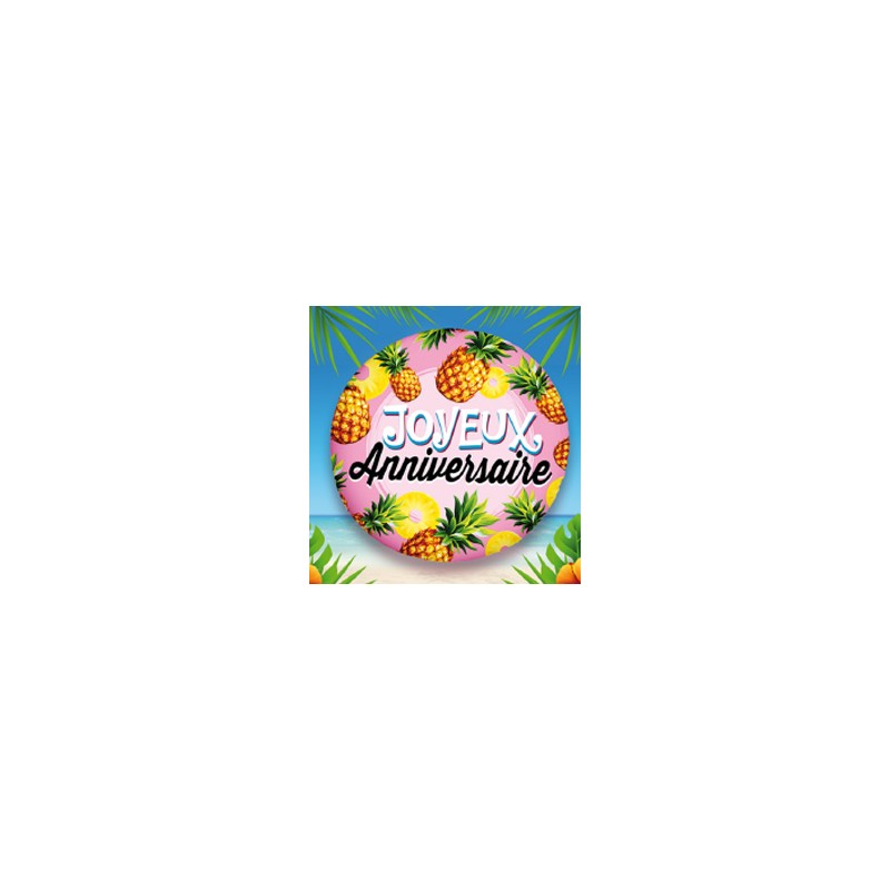 BALLON METALLIQUE ROND 45 CM JOYEUX ANNIVERSAIRE ANANAS