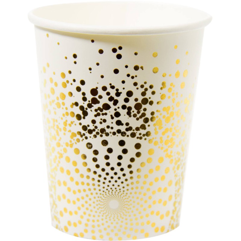 6 GOBELETS PAPIER BLANC ET OR 6 GOBELETS PAPIER BLANC ET OR