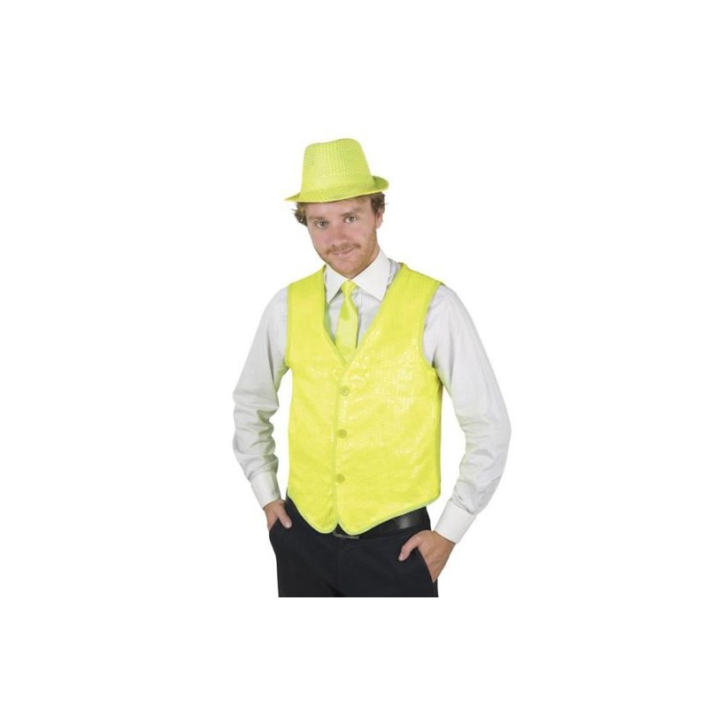 DEGUISEMENT GILET SEQUIN JAUNE FLUO DEGUISEMENT GILET SEQUIN JAUNE FLUO