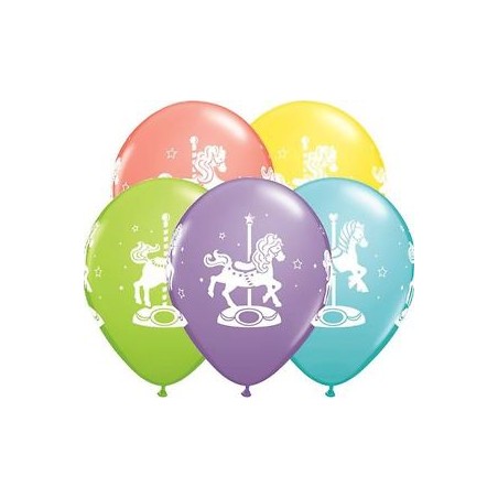 25 BALLONS LATEX QUALATEX DE DIAMETRE 11" CHEVAL ET CAROUSEL