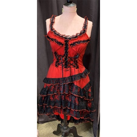 DEGUISEMENT ROBE DAME DE SALOON OU ROBE PIRATE ROUGE ET NOIRE TAILLE M/L