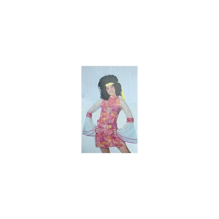 DEGUISEMENT ROBE PSYCHADELIC ROSE ET JAUNE TAILLE 36/38