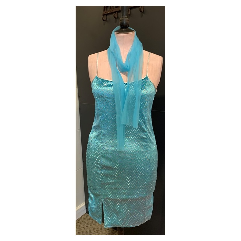 DEGUISEMENT ROBE TURQUOISE PAILLETTEE ARGENT TAILLE 36-38 DEGUISEMENT ROBE TURQUOISE PAILLETTEE ARGENT TAILLE 36-38
