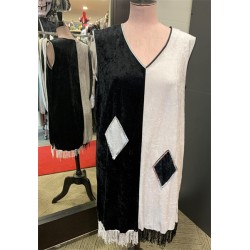 DEGUISEMENT ROBE CHARLESTONE  NOIRE ET BLANCHE A LOSANGES TAILLE 44