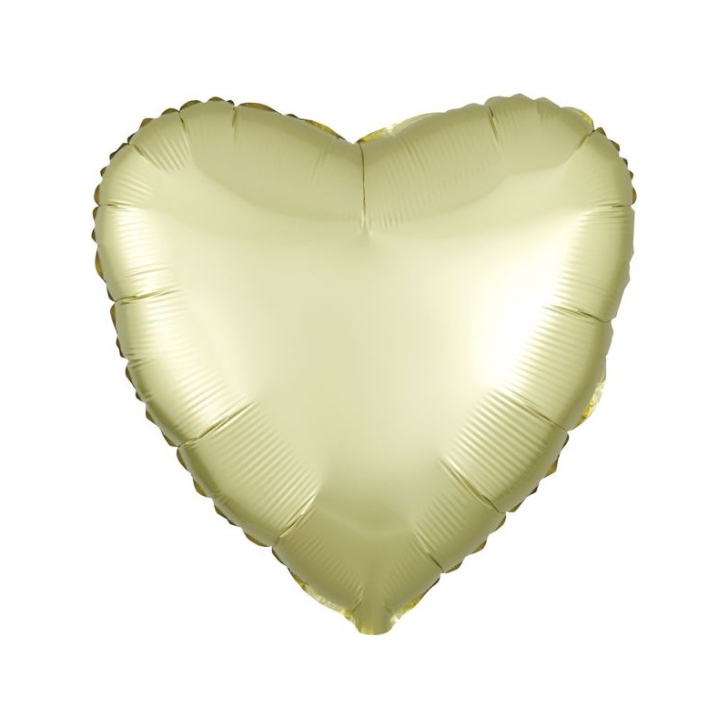 BALLON METALLIQUE COEUR SATIN JAUNE PASTEL 43 CM