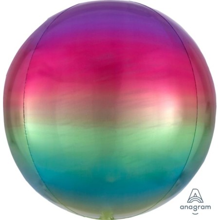 BALLON METALLIQUE ORBZ BOULE OMBRE ARC EN CIEL 38 X 40 CM