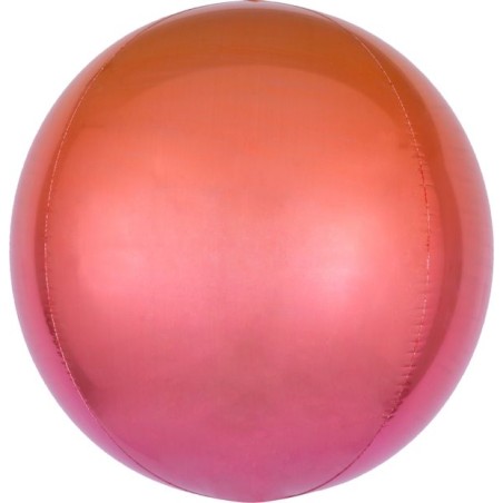 BALLON METALLIQUE ORBZ BOULE OMBRE ROUGE ORANGE 38 X 40 CM