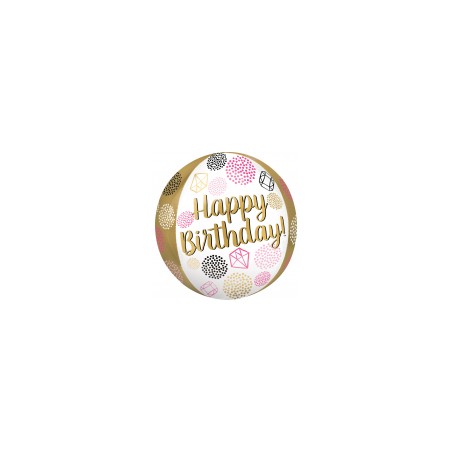 BALLON METALLIQUE ORBZ BOULE HAPPY BIRTHDAY GEMS 38 X 40 CM