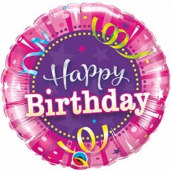 BALLON METALLIQUE ROND HAPPY BIRTHDAY ROSE 9"