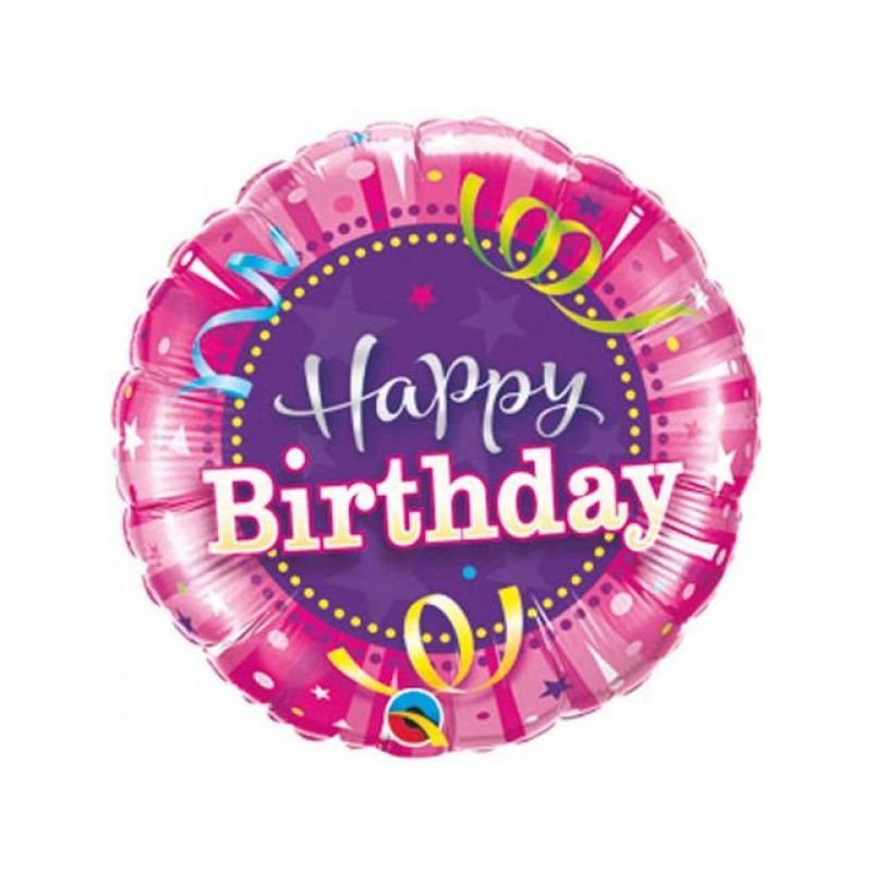 BALLON METALLIQUE ROND HAPPY BIRTHDAY ROSE 9"
