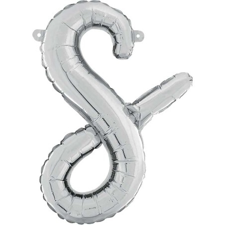 BALLON METALLIQUE LETTRE S SCRIPT ARGENT 35 CM 