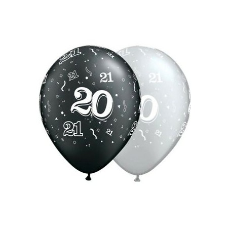 1 BALLON LATEX 20 ANS NOIR OU ARGENT 11"