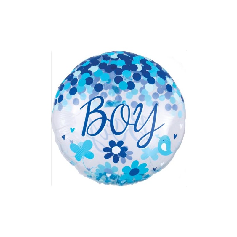 BALLON METALLIQUE BABY BOY AVEC CONFETTIS BLEU 71 CM BALLON METALLIQUE BABY BOY AVEC CONFETTIS BLEU 71 CM