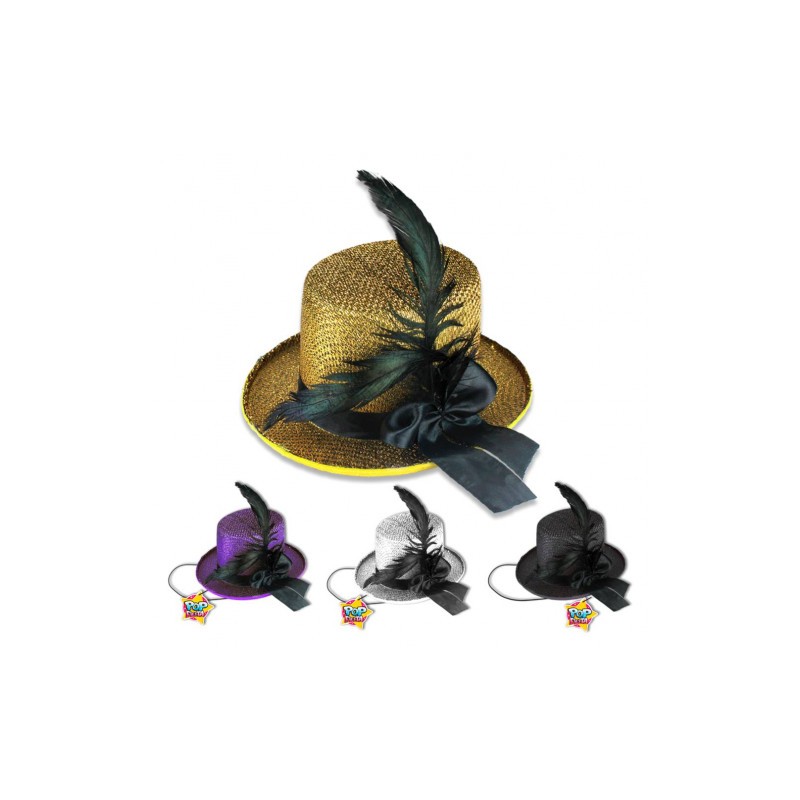 CHAPEAU HAUT DE FORME PLUMES 4 COULEURS ASSORTIES CHAPEAU HAUT DE FORME PLUMES 4 COULEURS ASSORTIES