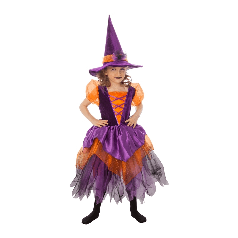 DEGUISEMENT SORCIERE LAURELIN ORANGE-VIOLET TAILLE 140 CM
