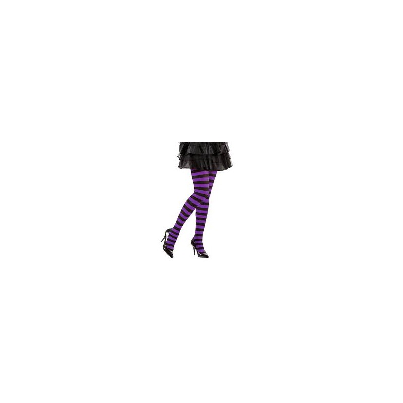 COLLANT NOIR RAYE VIOLET TAILLE XL ADULTE