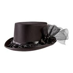 CHAPEAU HAUT DE FORME FEMME NOIR AVEC TULLE 