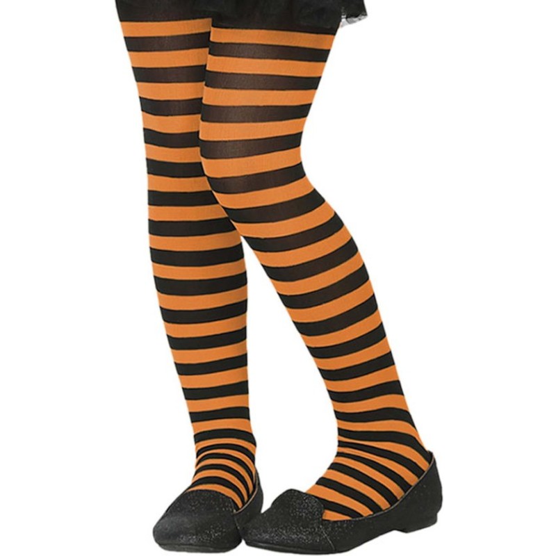 COLLANTS RAYES ORANGE ET NOIR ENFANT 