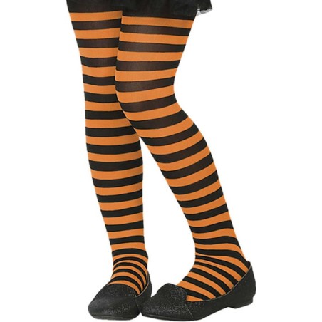 COLLANTS RAYES ORANGE ET NOIR ENFANT 