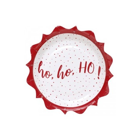 10 ASSIETTES PERE NOEL HO HO HO ROUGE 17.5 CM