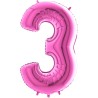 BALLON METALLIQUE CHIFFRE 3 FUSCHIA 36 CM 