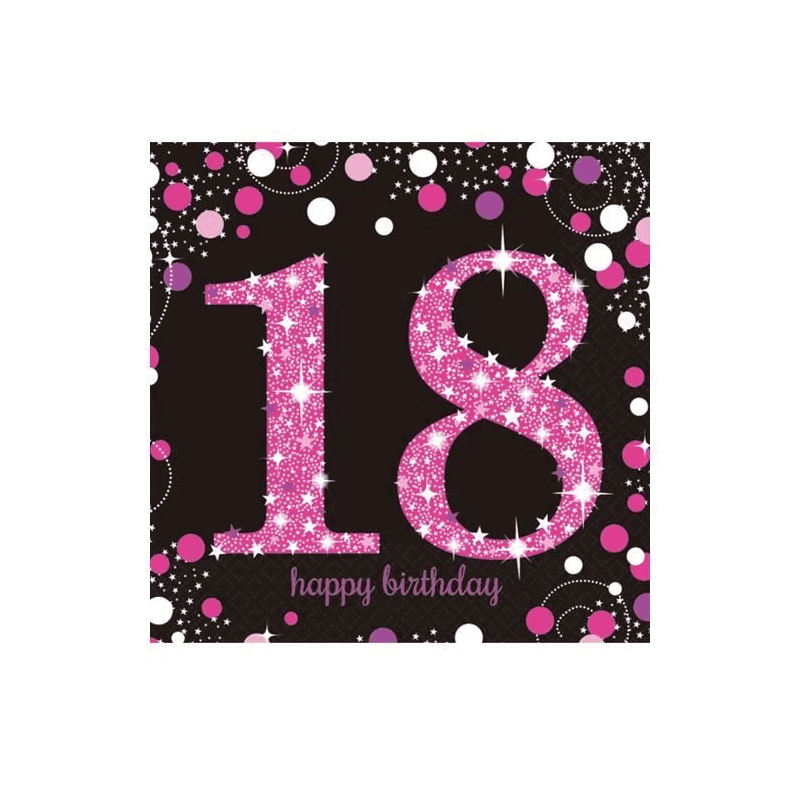 16 SERVIETTES 18 ANS ARGENT ROSE NOIR 33 X 33 CM 16 SERVIETTES 18 ANS ARGENT ROSE NOIR 33 X 33 CM