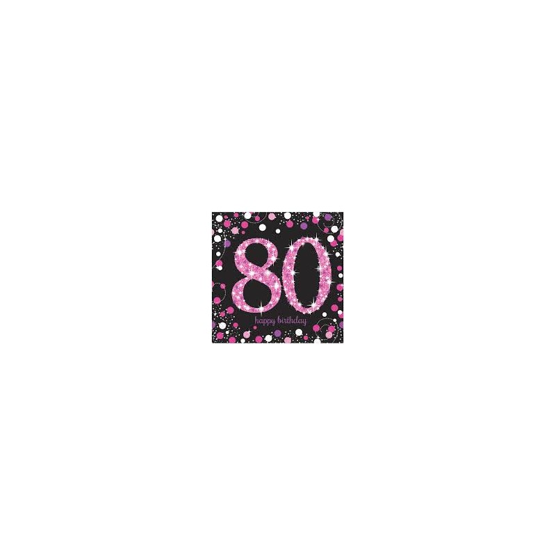 SERVIETTES 80 ANS ROSE ARGENT NOIR 33 X 33 CM SERVIETTES 80 ANS ROSE ARGENT NOIR 33 X 33 CM