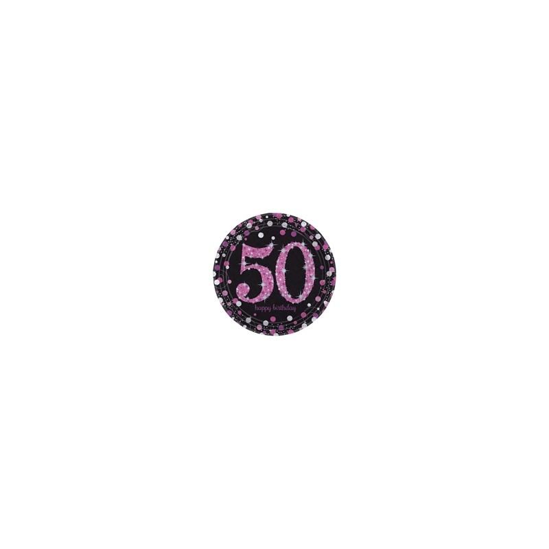8 ASSIETTES 50 ANS ROSE ARGENT NOIR 23 CM