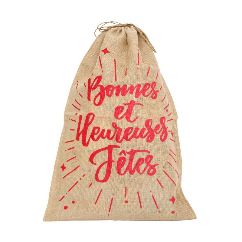 SAC JUTE BONNES FETES ROUGE 60 X 80 CM SAC JUTE BONNES FETES ROUGE 60 X 80 CM