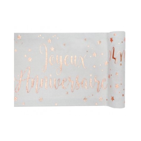CHEMIN DE TABLE JOYEUX ANNIVERSAIRE ROSE GOLD 30 CM X 3METRES 