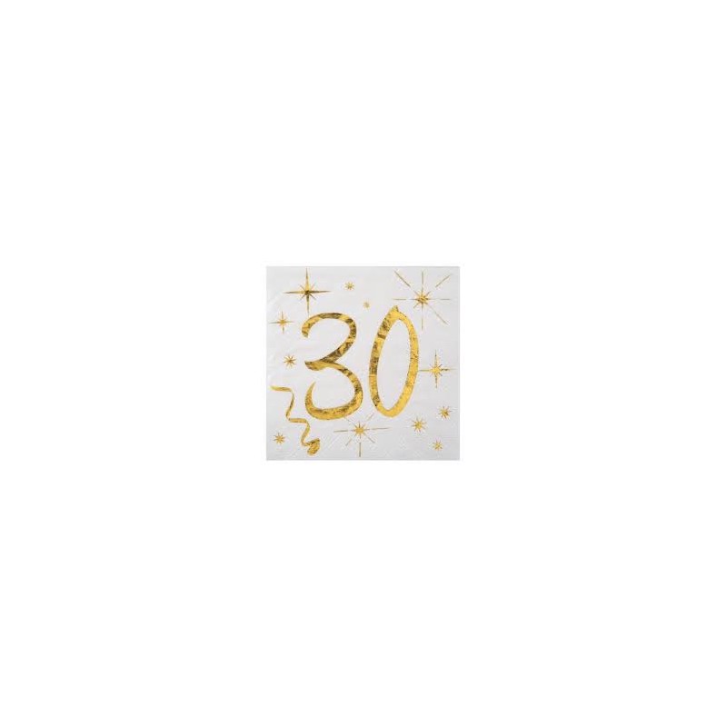 SERVIETTES AGES METALLISE BLANC 30 ANS 25 X 25 CM
