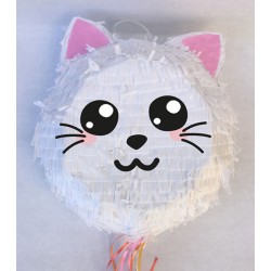 PINATA TETE DE CHAT BLANC A TAPER OU A TIRER