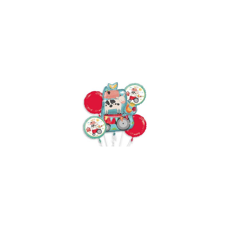 BOUQUET DE 5 BALLONS METALLIQUES LES ANIMAUX DE LA FERME BOUQUET DE 5 BALLONS METALLIQUES LES ANIMAUX DE LA FERME