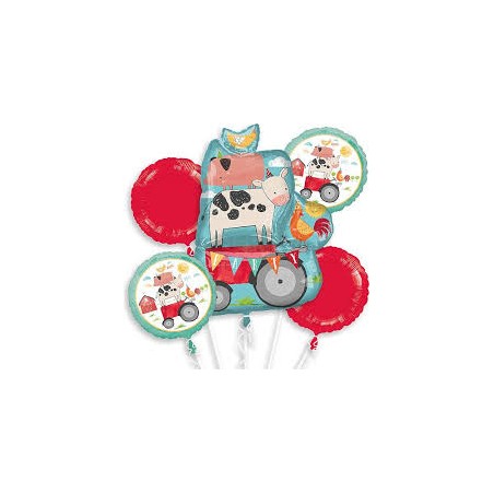 BOUQUET DE 5 BALLONS METALLIQUES LES ANIMAUX DE LA FERME 