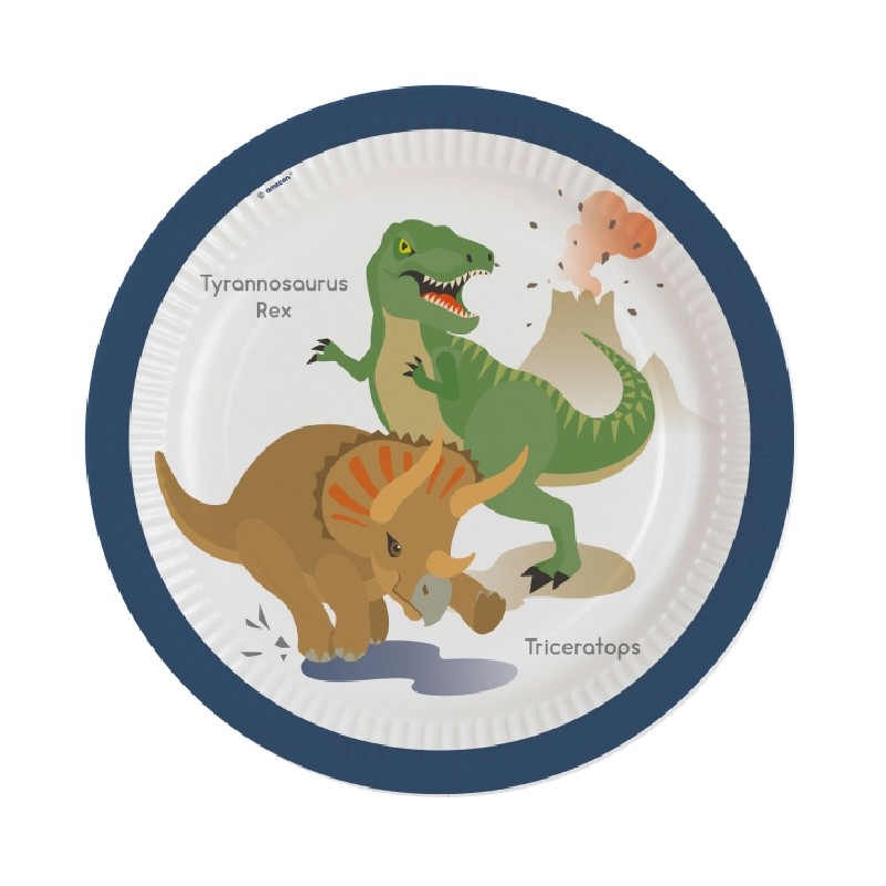 8 ASSIETTES RONDES HAPPY DINOSAURE 23 CM 
