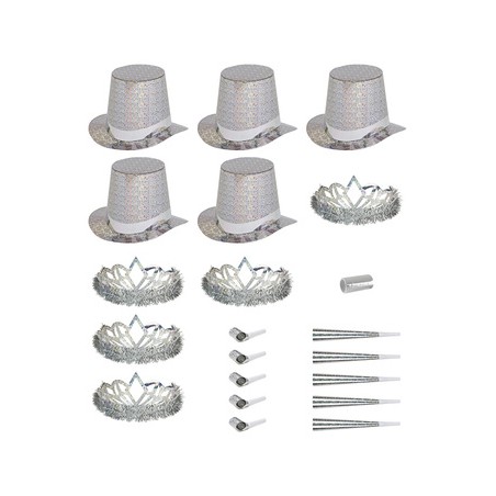 KIT COTILLONS VEGAS PARTY ARGENT HOLOGRAPHIQUE 10 PERSONNES