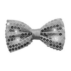 NOEUD PAPILLON PAILLETTE ARGENT AVEC LED 