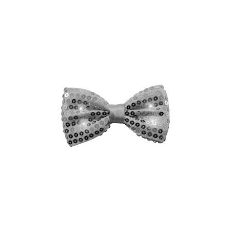NOEUD PAPILLON PAILLETTE ARGENT AVEC LED 