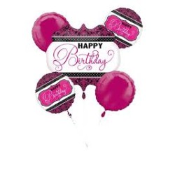 BOUQUET DE 5 BALLONS METALLIQUES HAPPY BIRTHDAY ROSE 