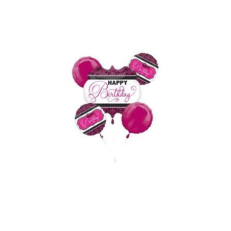 BOUQUET DE 5 BALLONS METALLIQUES HAPPY BIRTHDAY ROSE 