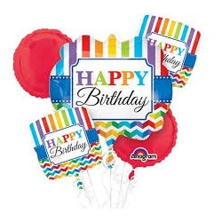 BOUQUET DE 5 BALLONS HAPPY BIRTHDAY MULTICOULEURS 