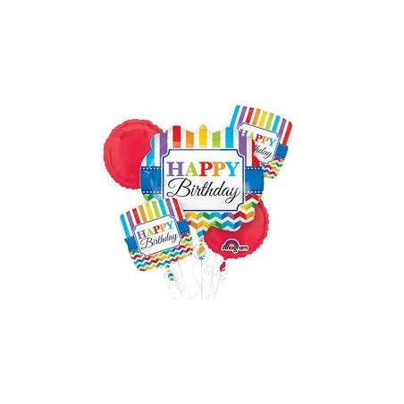 BOUQUET DE 5 BALLONS HAPPY BIRTHDAY MULTICOULEURS 