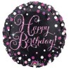 BALLON METALLIQUE ROND NOIR HAPPY BIRTHDAY FUSCHIA 43 CM