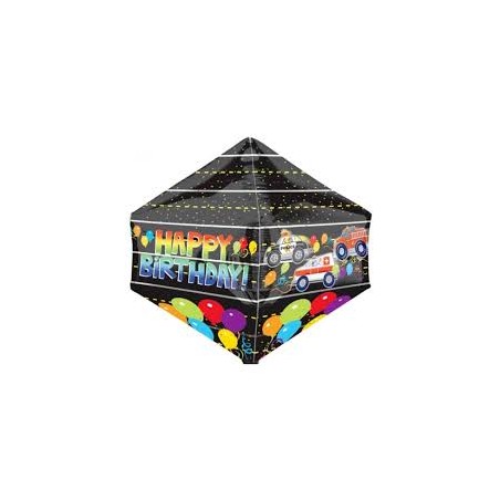BALLON METALLIQUE NOIR AVEC DES VOITURES HAPPY BIRTHDAY 43 X 53 CM 