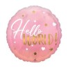 BALLON METALIQUE ROND HELLO WORLD ROSE 43 CM 