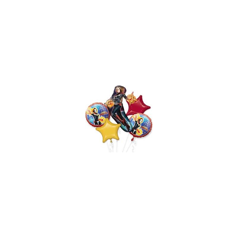BOUQUET DE 5 BALLONS METALLIQUE CAPTAIN MARVEL BOUQUET DE 5 BALLONS METALLIQUE CAPTAIN MARVEL
