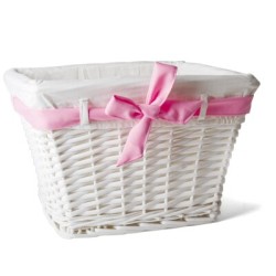 PANIER OSIER BLANC+ NOEUD ROSE
